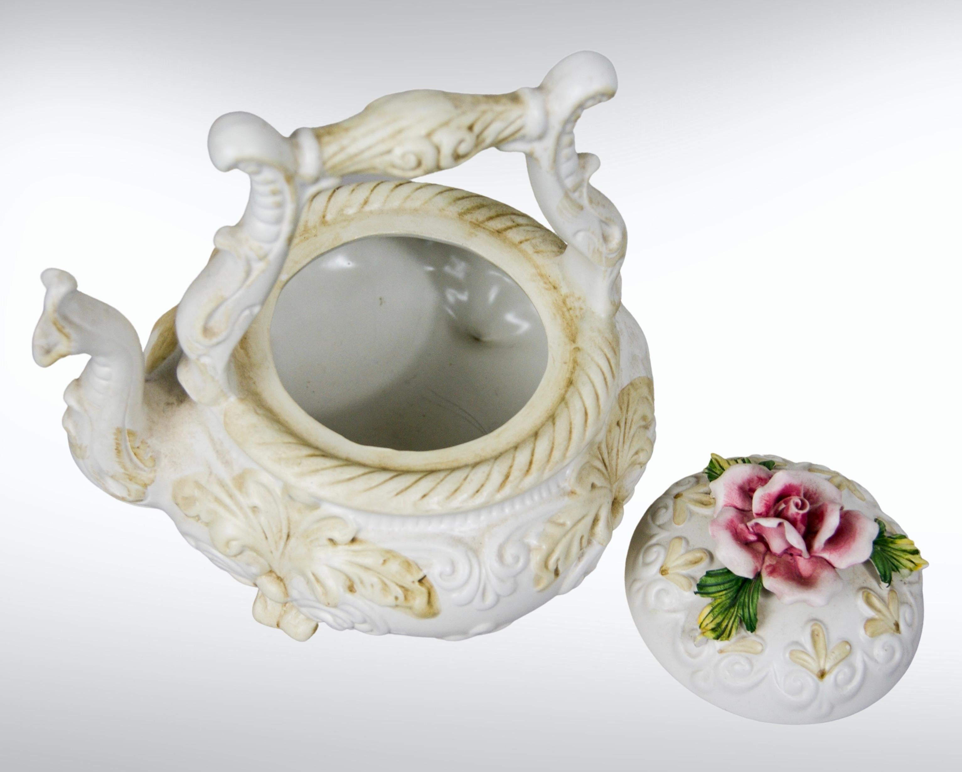 20th Century Vintage Capodimonte Italy Porcelain Decorative Kettle Unused