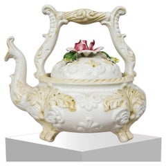 Vintage Capodimonte Italy Porcelain Decorative Kettle Unused