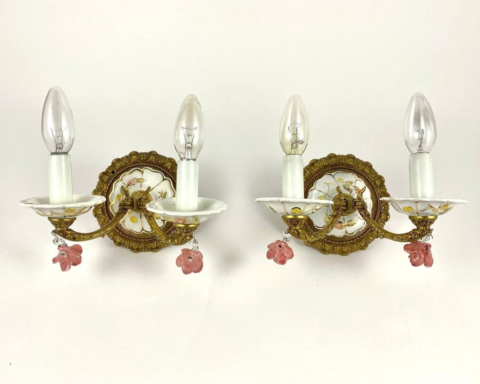 Italian Vintage Capodimonte Lighting Set of Chandelier & Two Sconces, Italy For Sale