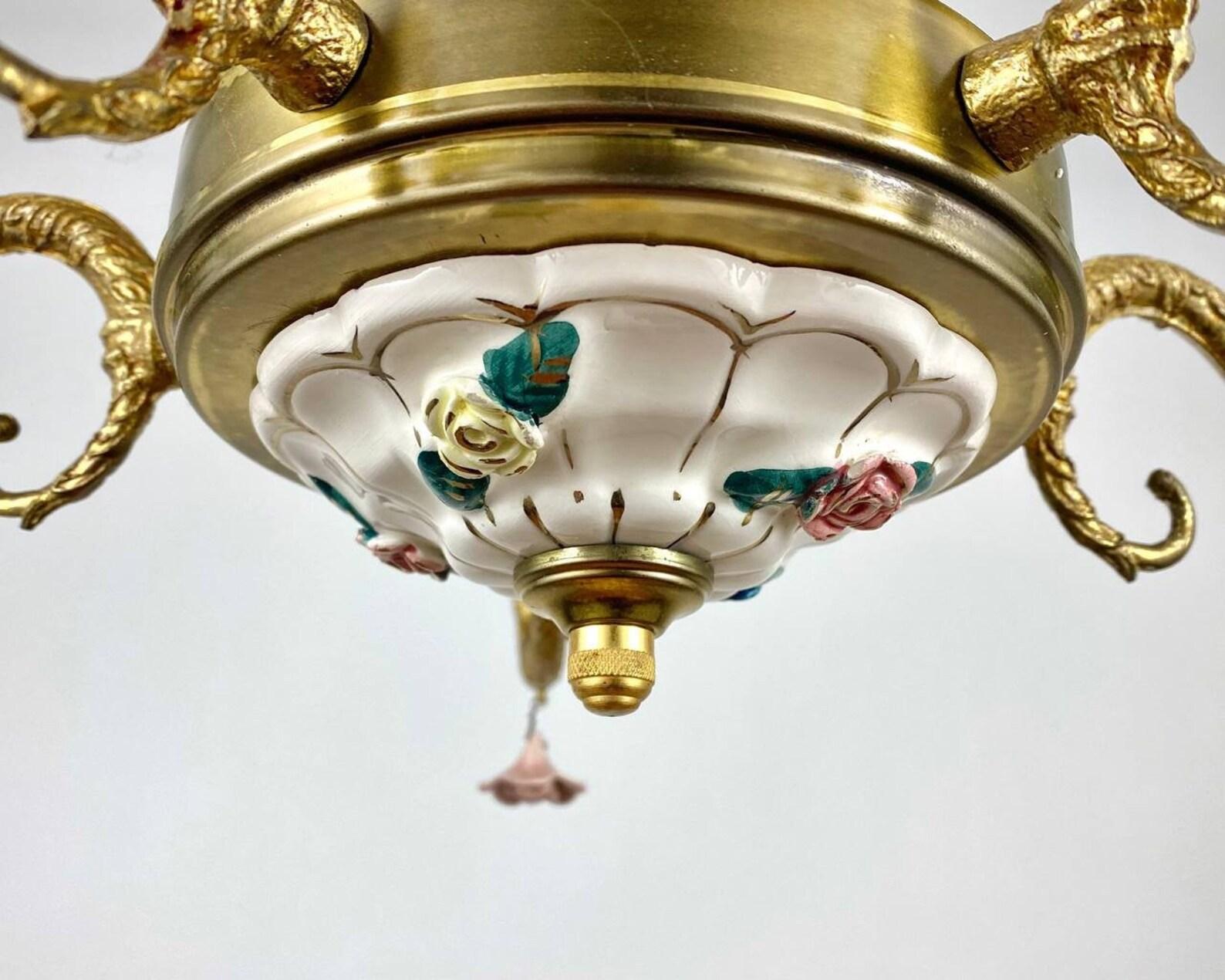 Late 20th Century Vintage Capodimonte Lighting Set of Chandelier & Two Sconces, Italy For Sale
