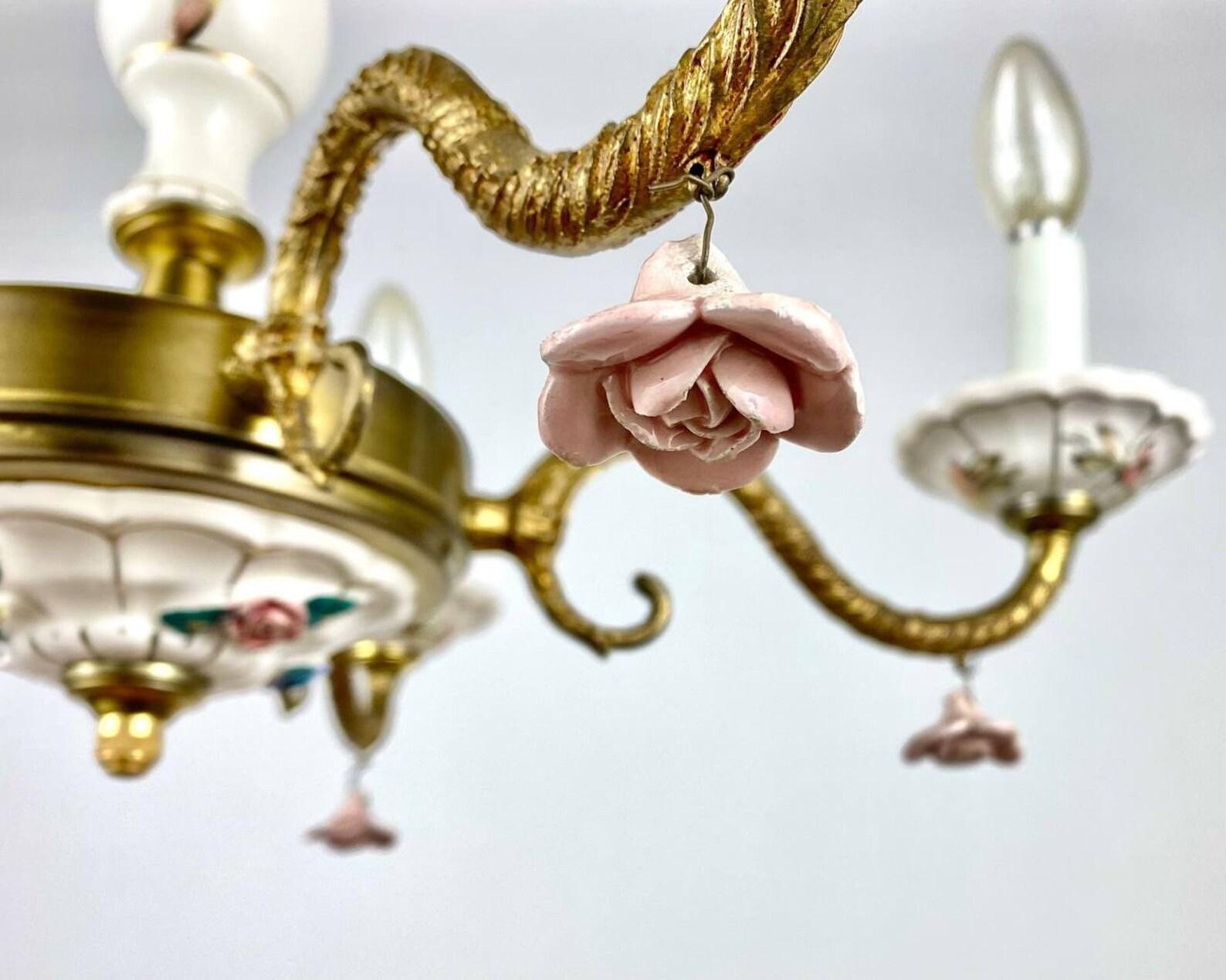 Porcelain Vintage Capodimonte Lighting Set of Chandelier & Two Sconces, Italy For Sale