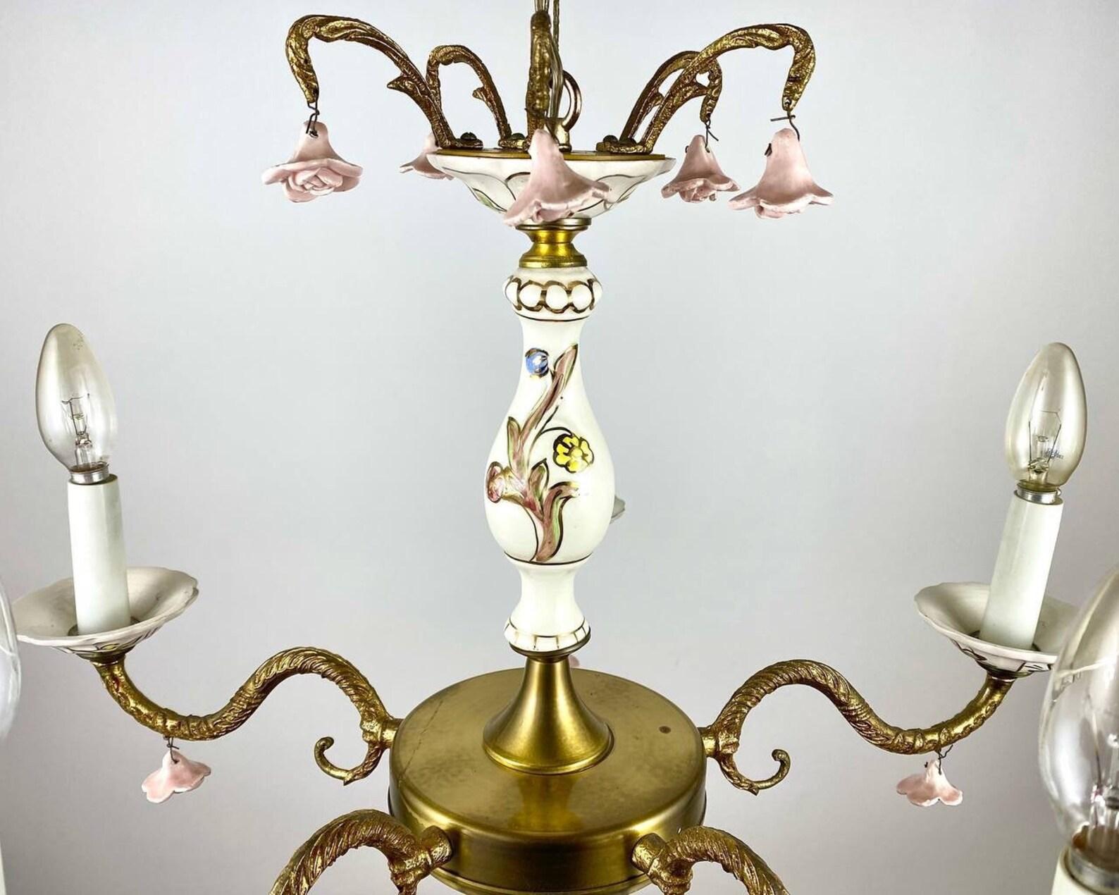Italienisches Vintage-Beleuchtungs-Set aus Kronleuchter und zwei Wandleuchtern, italienische Pendelleuchte im Angebot 4