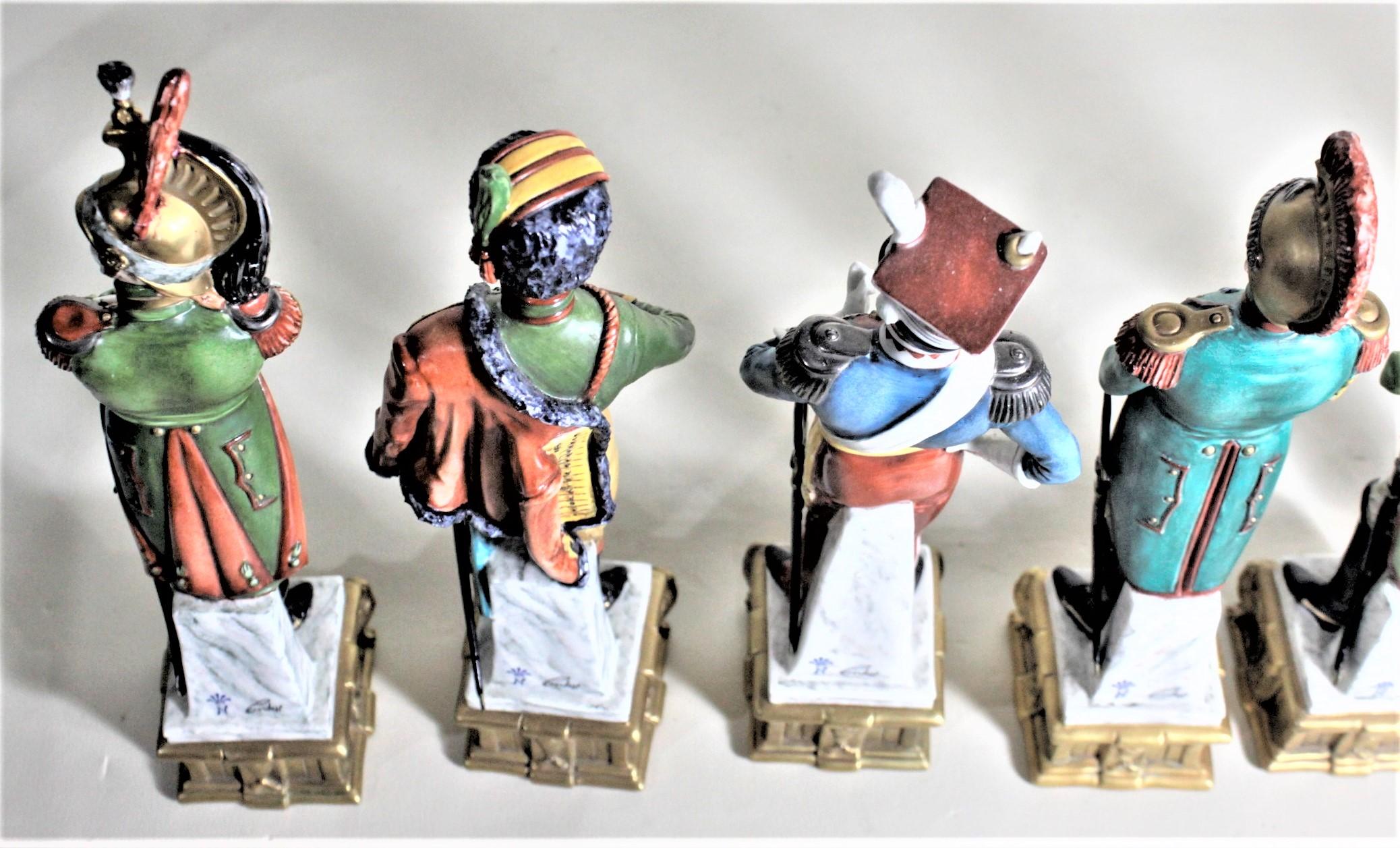 20th Century Vintage Capodimonte Military Porcelain Sculpture Set with Tiered Display Stand For Sale