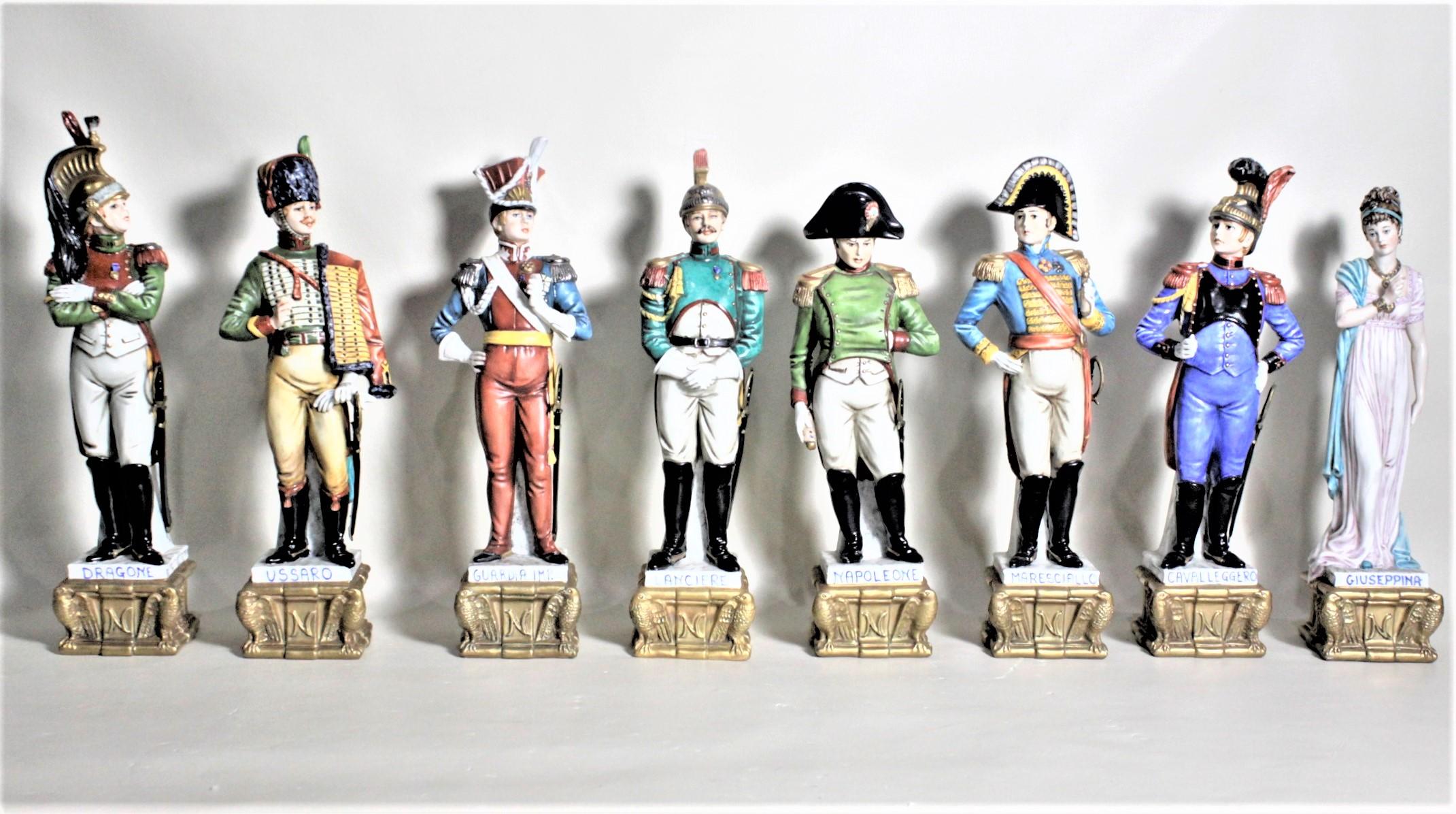 Renaissance Revival Vintage Capodimonte Military Porcelain Sculpture Set with Tiered Display Stand For Sale