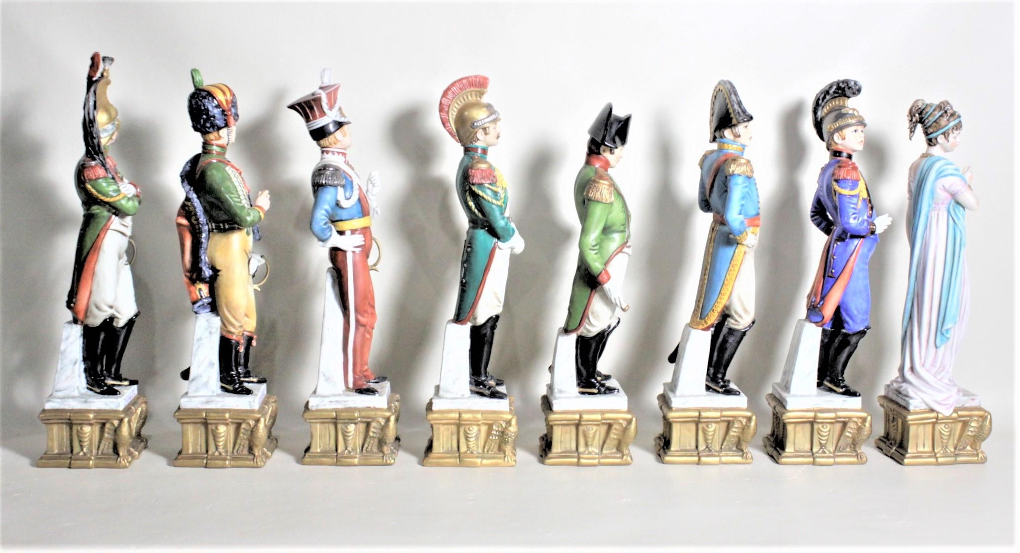 Italian Vintage Capodimonte Military Porcelain Sculpture Set with Tiered Display Stand For Sale