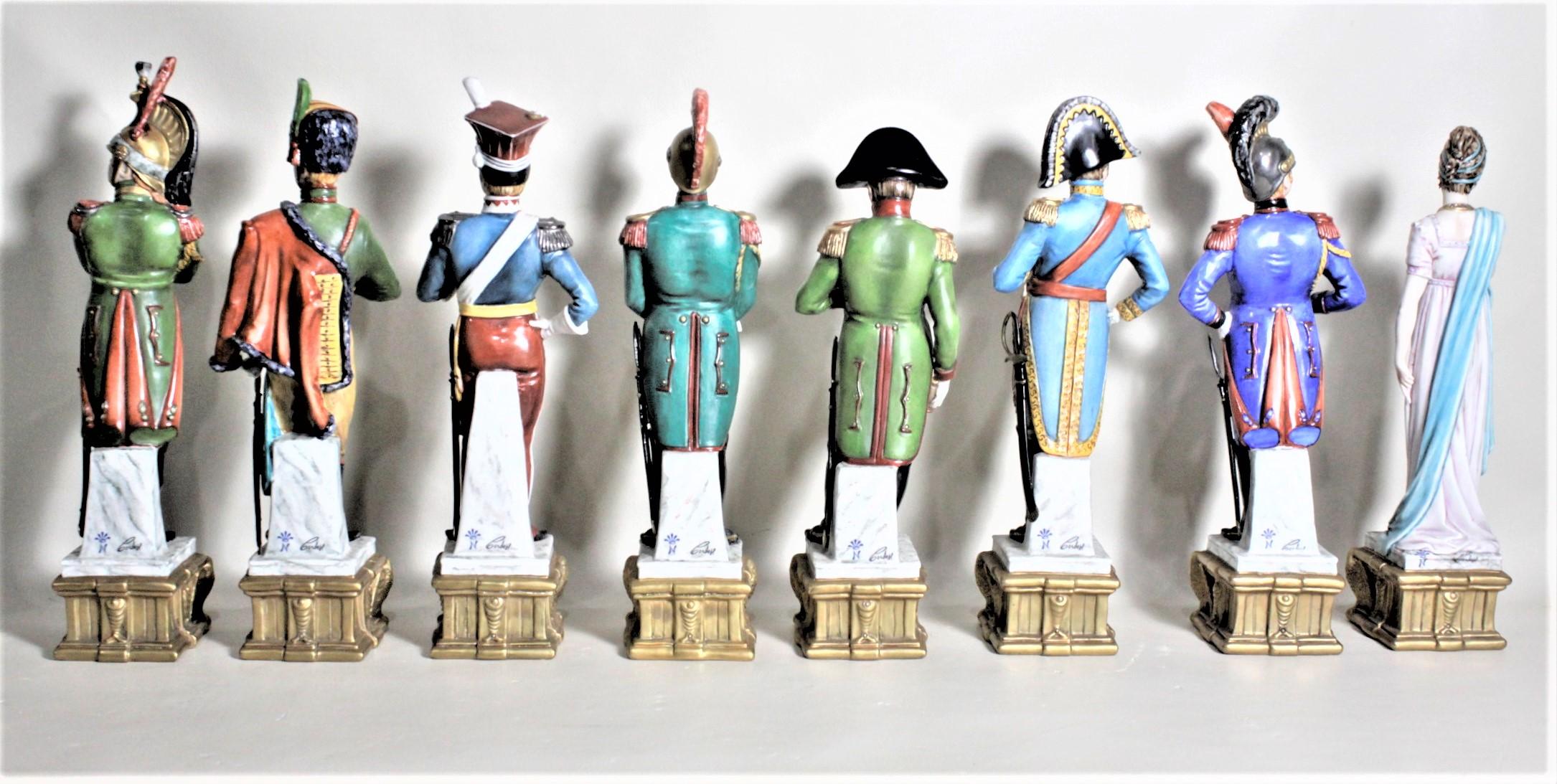 Machine-Made Vintage Capodimonte Military Porcelain Sculpture Set with Tiered Display Stand For Sale