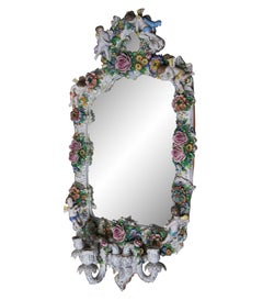 Vintage Capodimonte Porcelain Floral Cherub Candelabra Wall Mirror Dresden