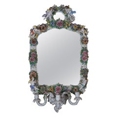 Vintage Capodimonte Porcelain Floral Cherub Candelabra Wall Mirror Dresden