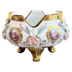 Vintage Capodimonte Style Porcelain Bowl / Decorative Footed Centerpiece, Napoli