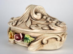 Vintage Capodimonte Vera Covered Trinket Box with Flowers Italy