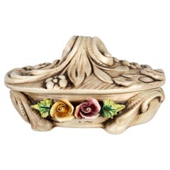 Vintage Capodimonte Vera Covered Trinket Box with Flowers Italy