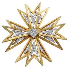 Vintage Capri Maltese Cross Brooch with Crystals 1960s