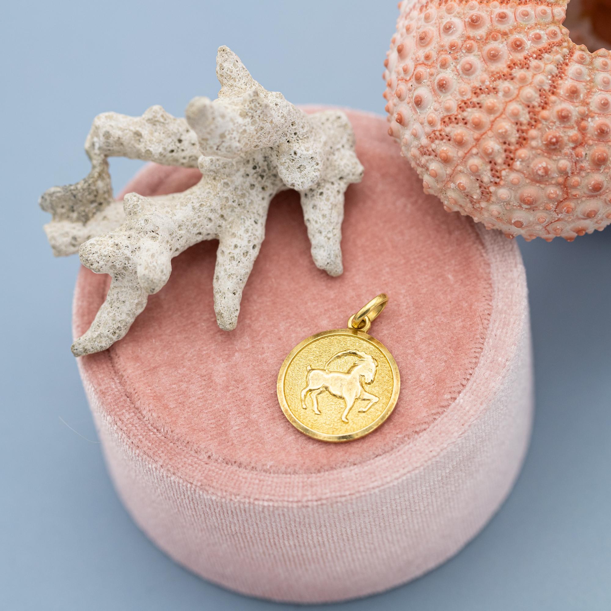 Vintage Capricorn - 18 karat zodiac charm pendant - solid yellow gold Star Sign For Sale 2