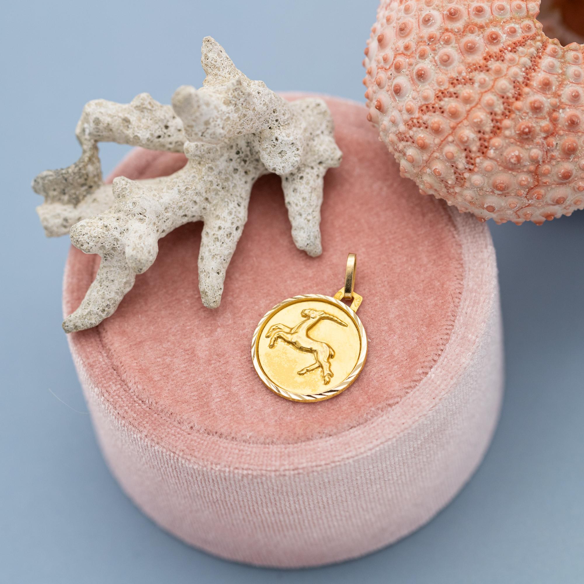 Vintage Capricorn - 18 karat zodiac charm pendant - solid yellow gold Star Sign For Sale 2