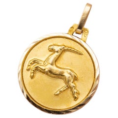 Vintage Capricorno - Ciondolo zodiacale in oro giallo massiccio 18 carati - Segno zodiacale in oro giallo massiccio