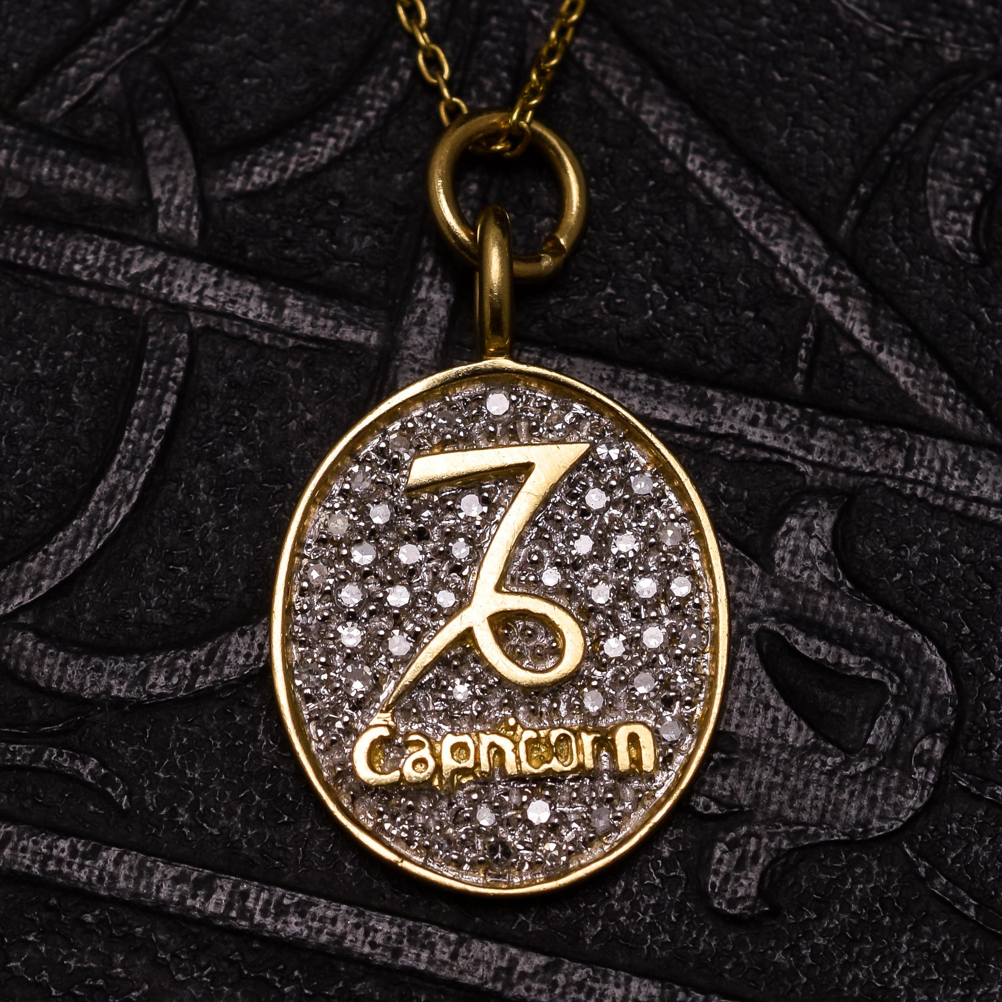 Women's or Men's Vintage Capricorn Diamond Zodiac Pendant