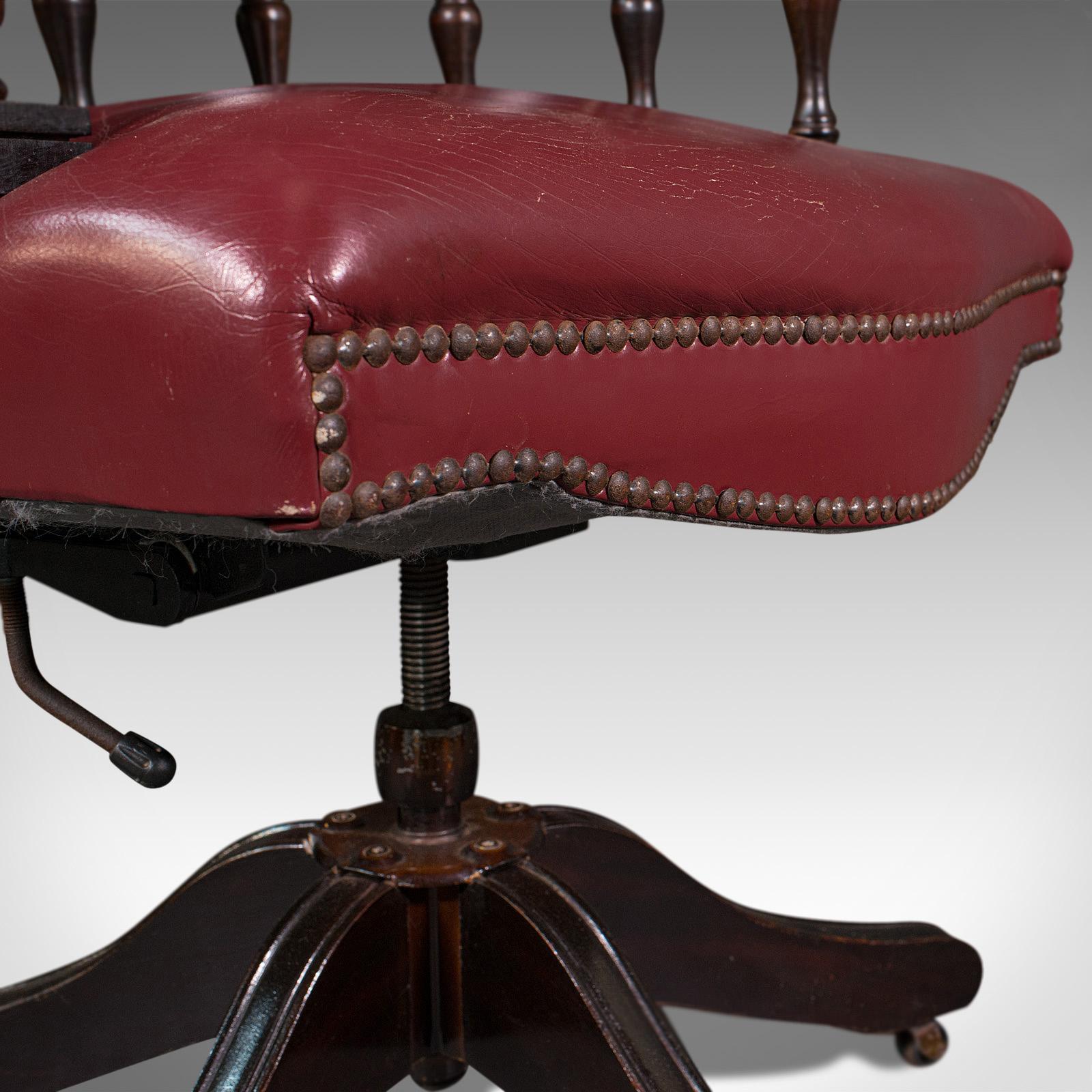 Vintage Captain's Chair, English, Leather, Desk, Victorian Revival, Circa 1960 7