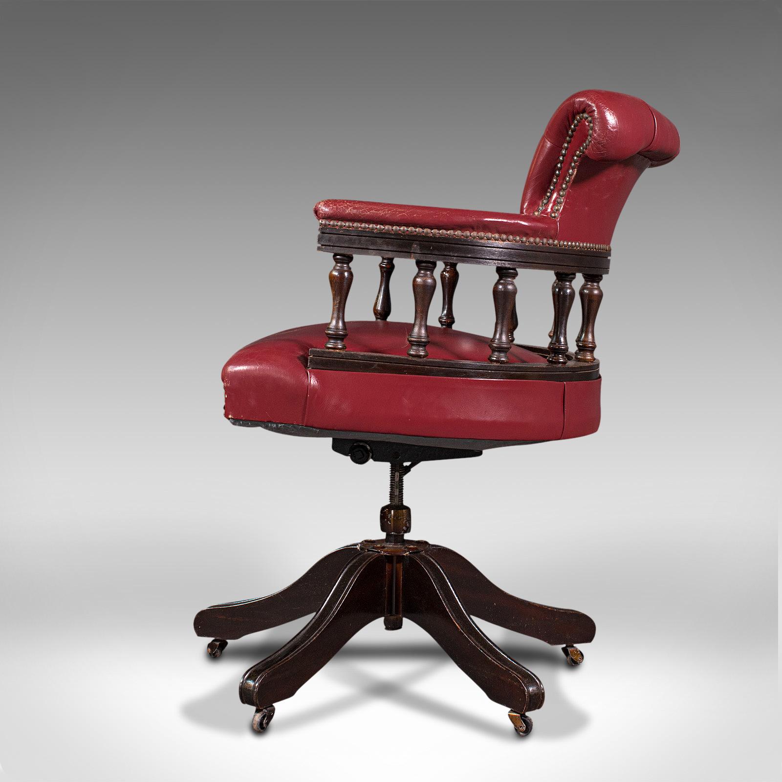 20th Century Vintage Captain's Chair, English, Leather, Desk, Victorian Revival, Circa 1960