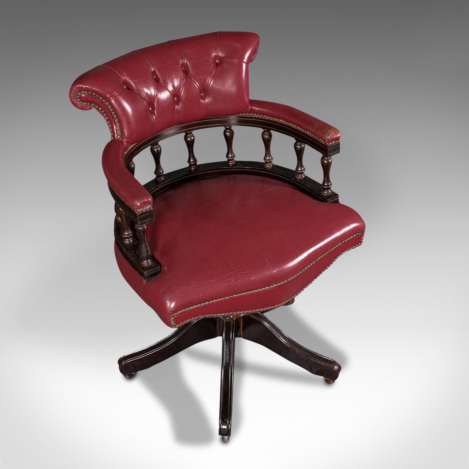 Vintage Captain's Chair, English, Leather, Desk, Victorian Revival, Circa 1960 1