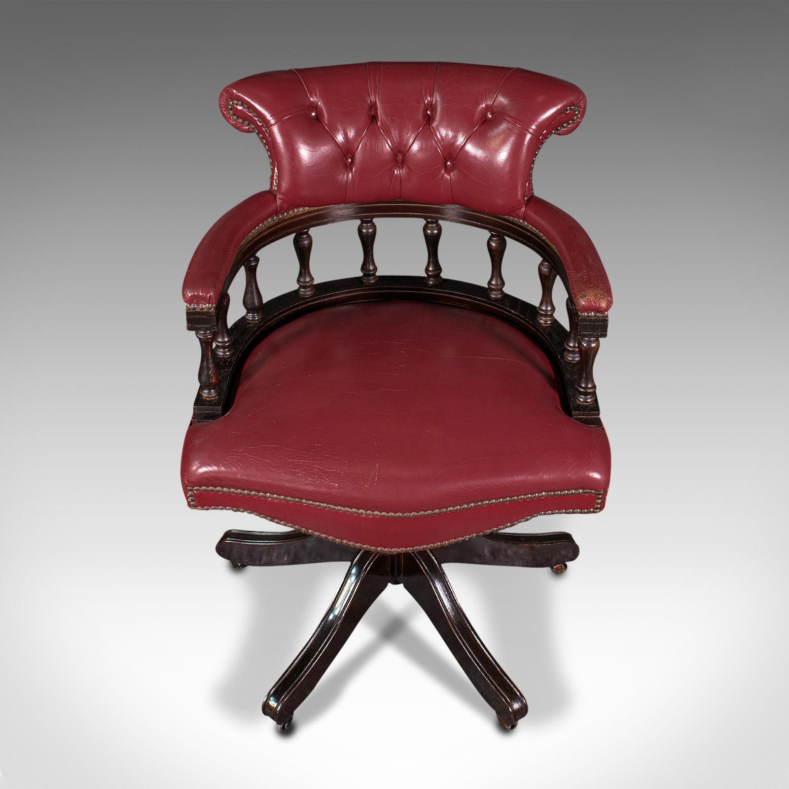Vintage Captain's Chair, English, Leather, Desk, Victorian Revival, Circa 1960 2