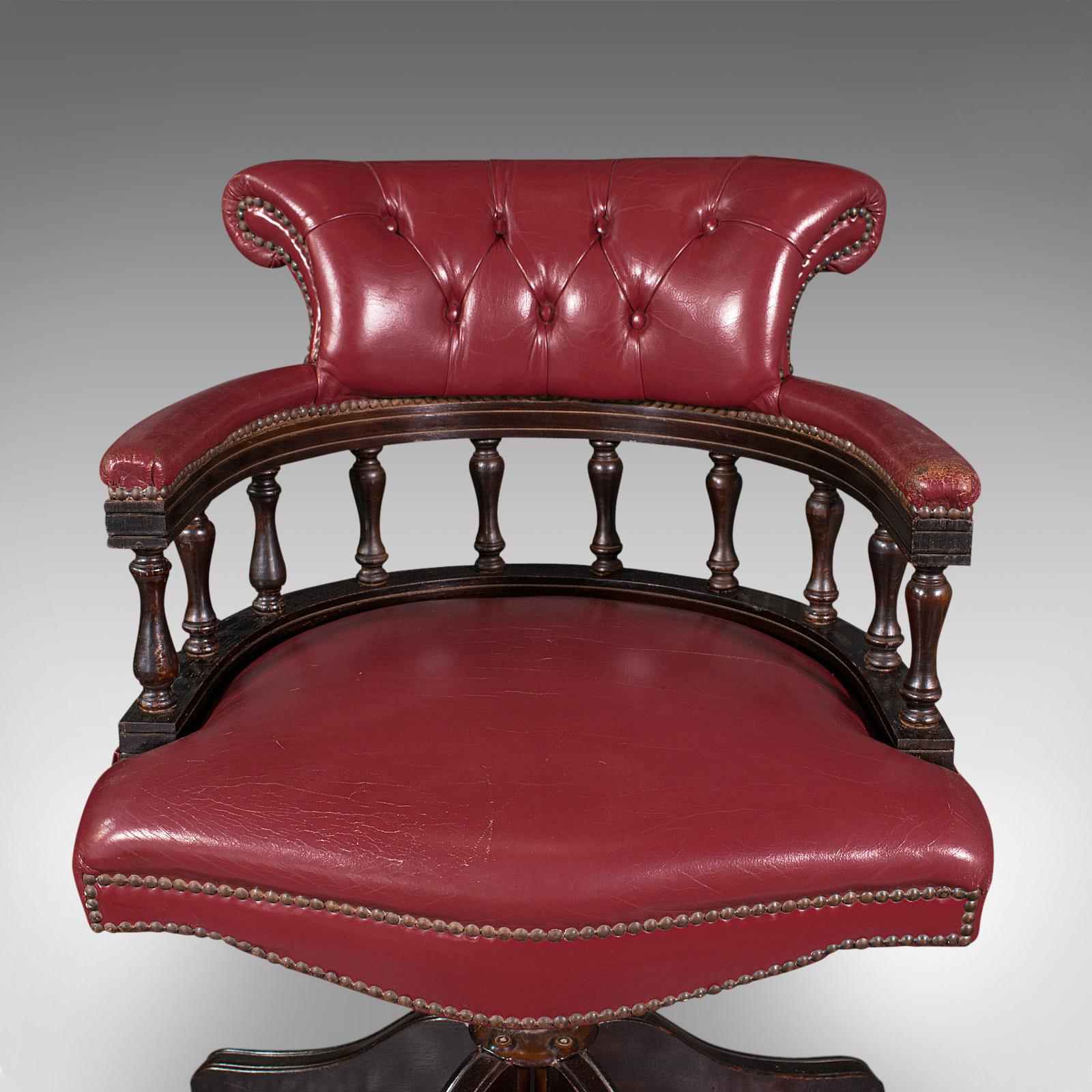 Vintage Captain's Chair, English, Leather, Desk, Victorian Revival, Circa 1960 3
