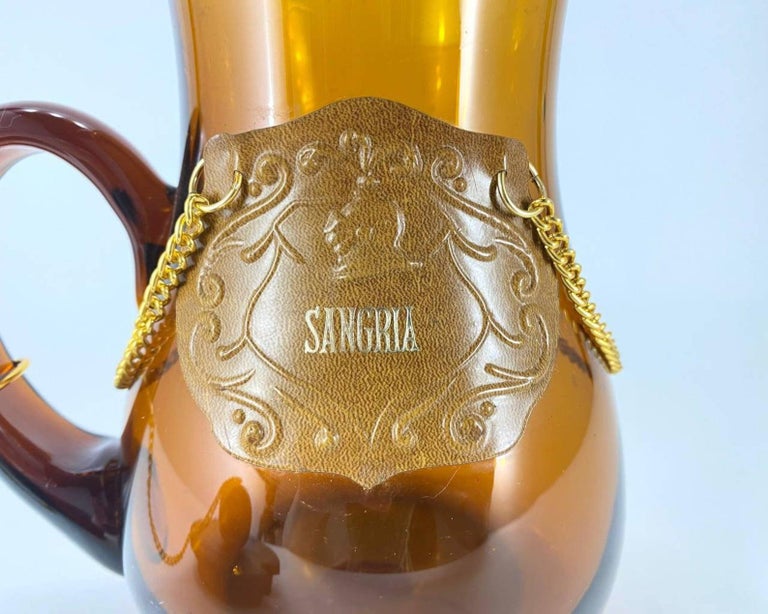 Vintage Carafe or Pitcher with Lid in Amber Glass with Wooden Stopper