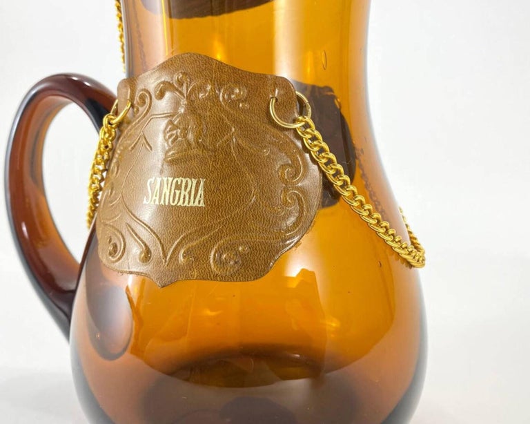 Vintage Carafe or Pitcher with Lid in Amber Glass with Wooden Stopper
