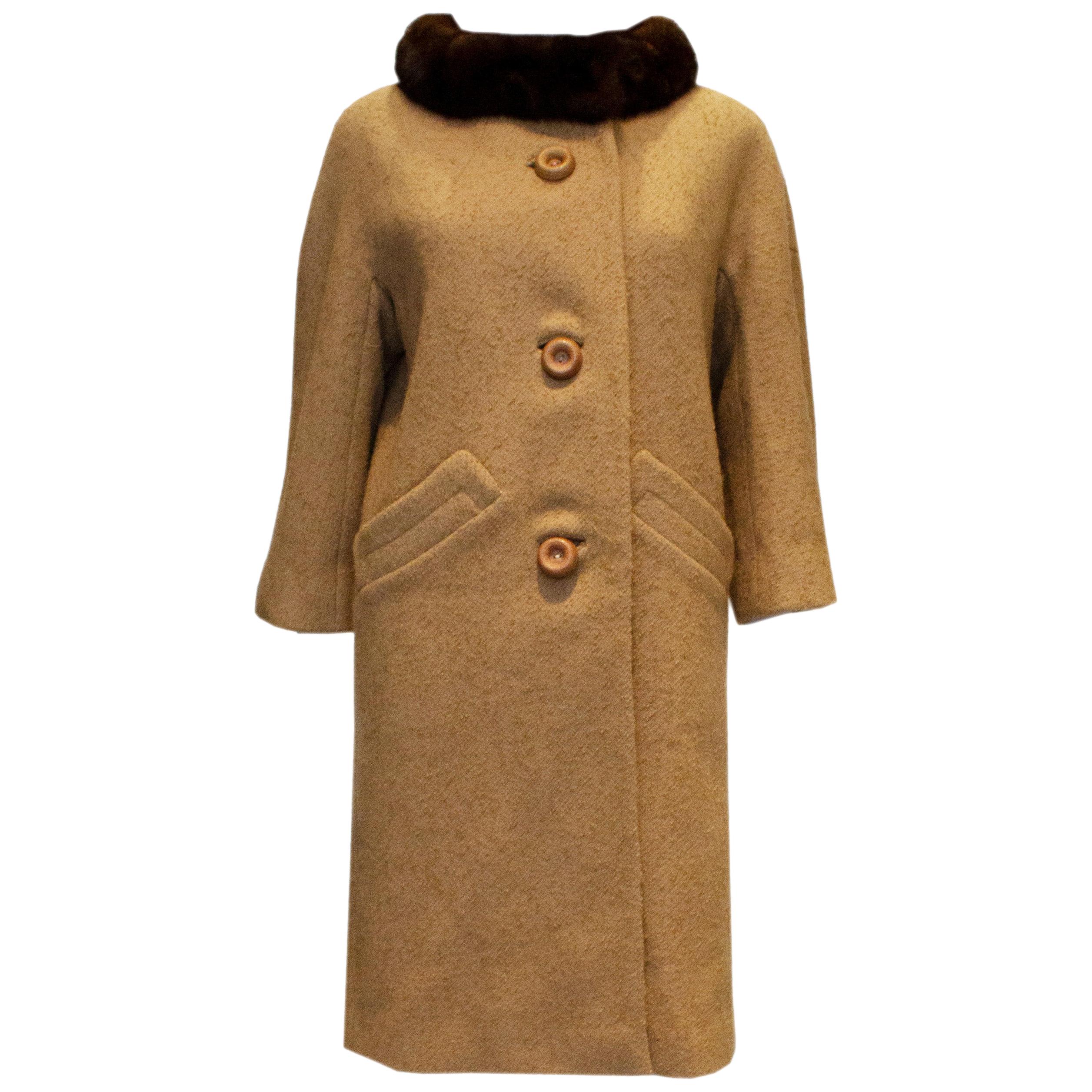 Vintage Caramel Wool and Mink Coat by Jeshiva For Sale