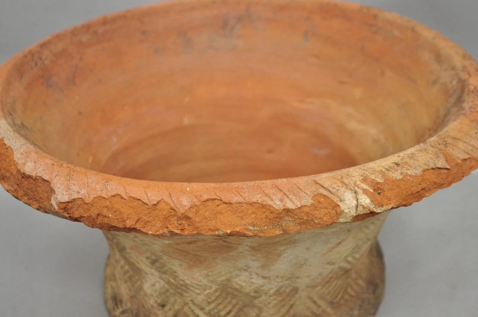 Vintage Carbone Terracotta Pottery Basket Weave Garden Old World Planter Pot For Sale 4