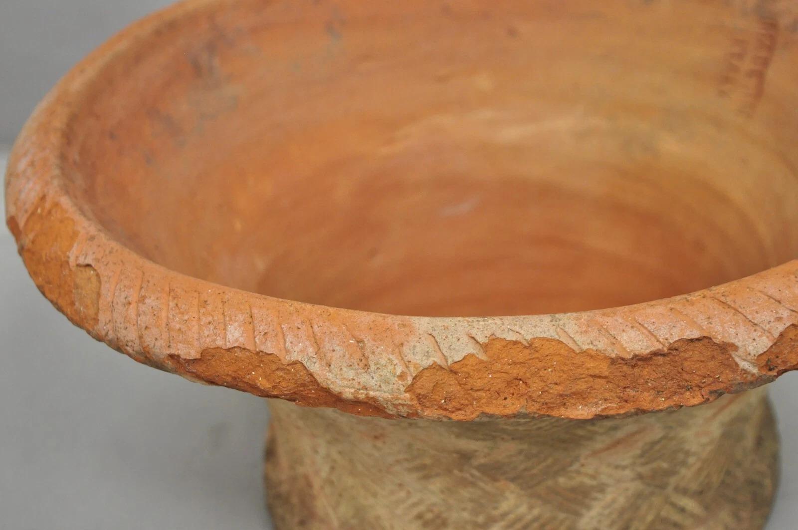 Vintage Carbone Terracotta Pottery Basket Weave Garden Old World Planter Pot For Sale 5