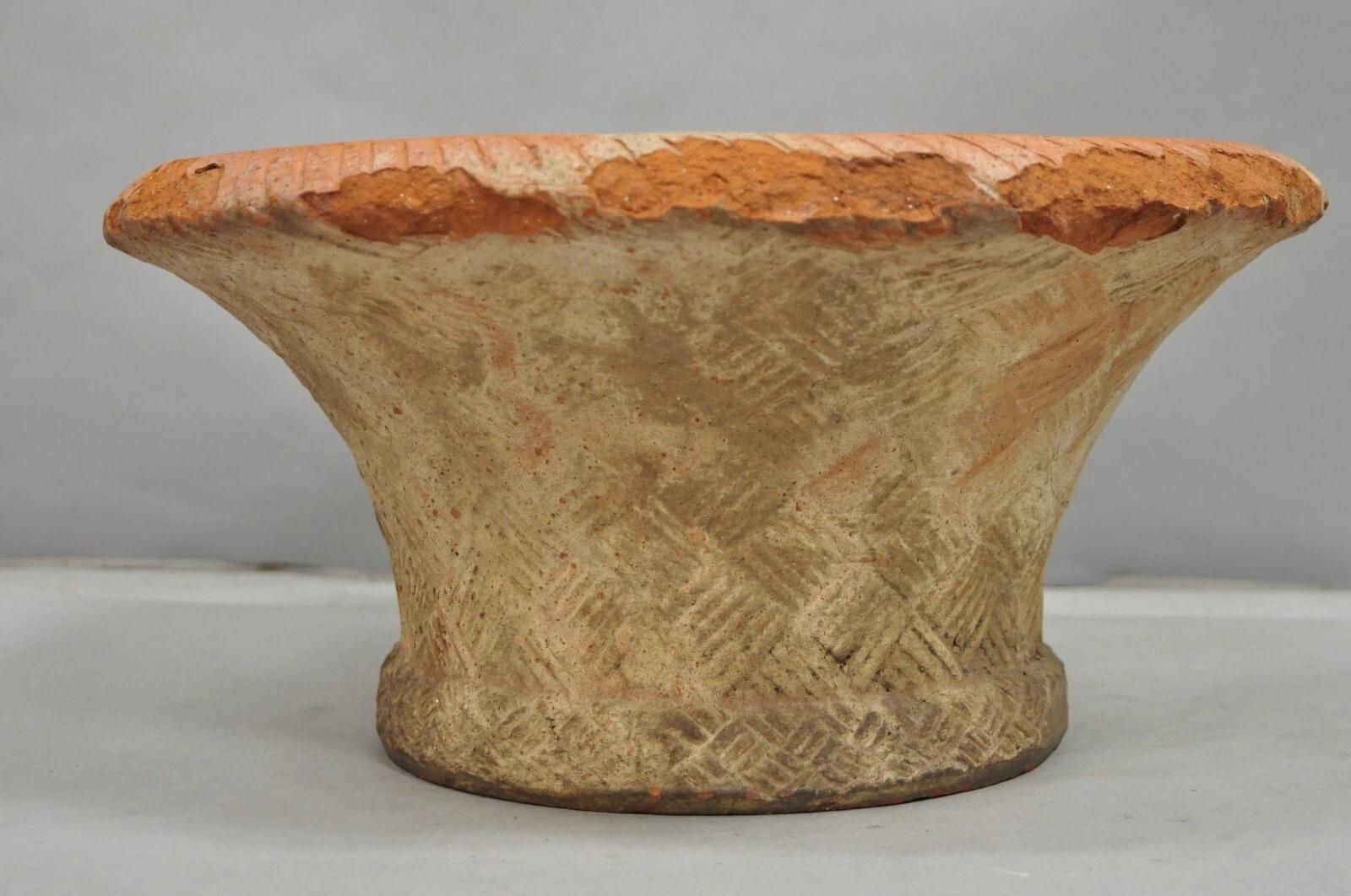 Other Vintage Carbone Terracotta Pottery Basket Weave Garden Old World Planter Pot For Sale