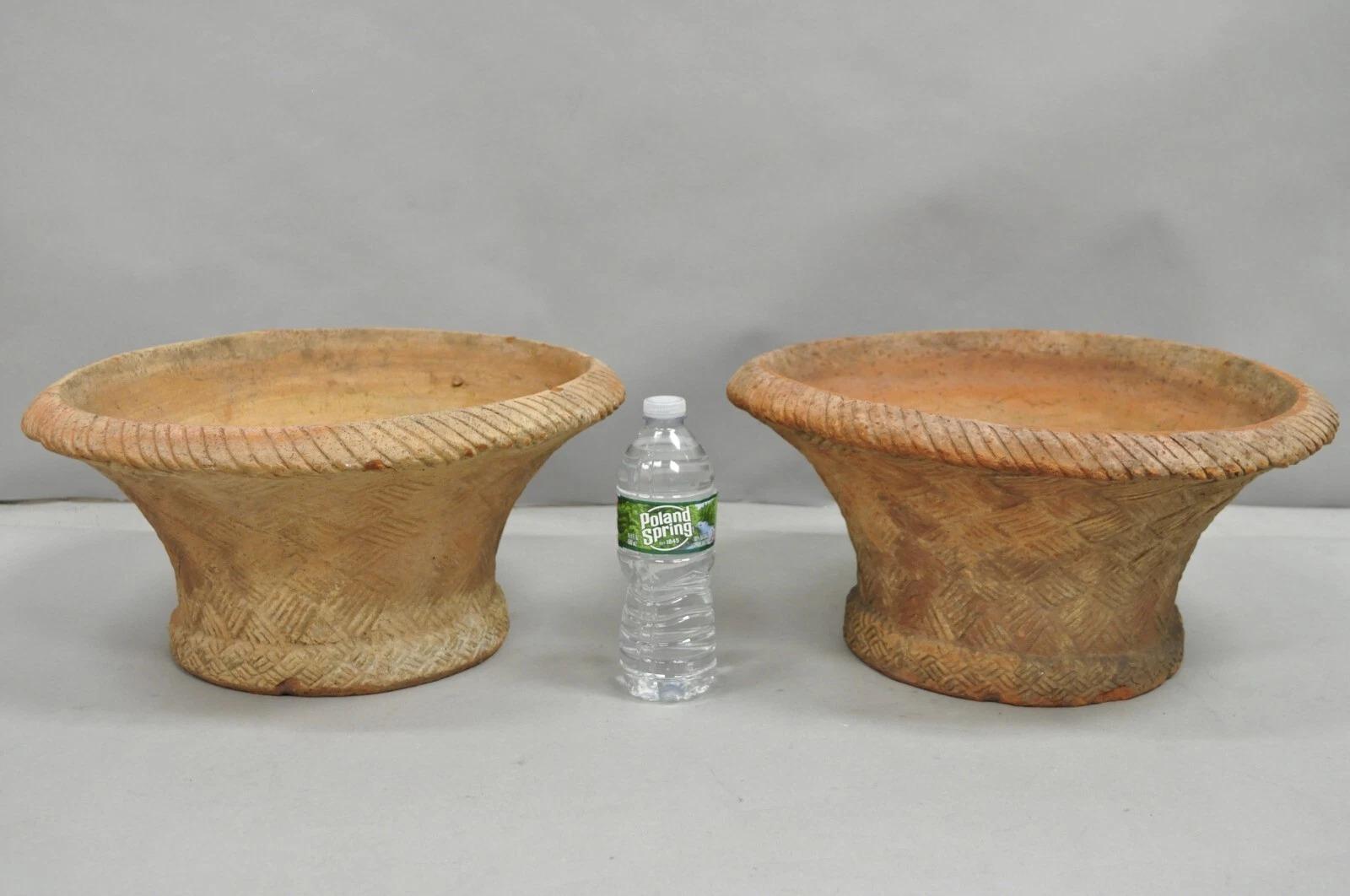 Unknown Vintage Carbone Terracotta Pottery Basket Weave Garden Old World Planter Pot For Sale