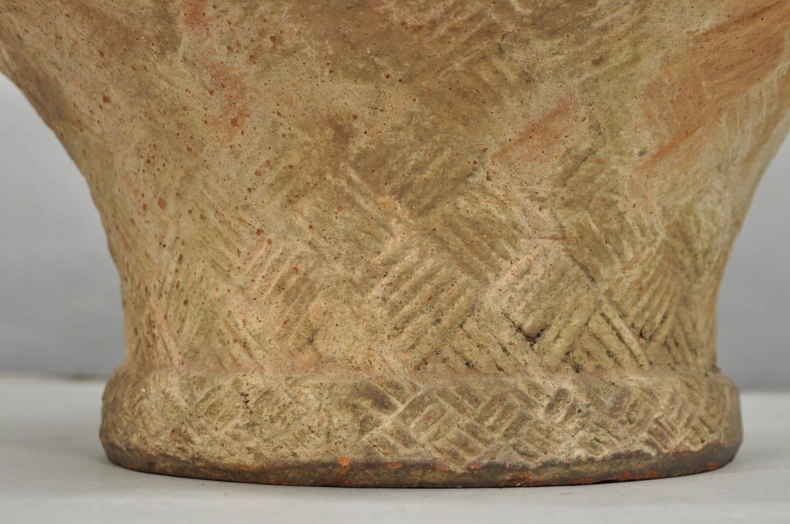 20th Century Vintage Carbone Terracotta Pottery Basket Weave Garden Old World Planter Pot For Sale