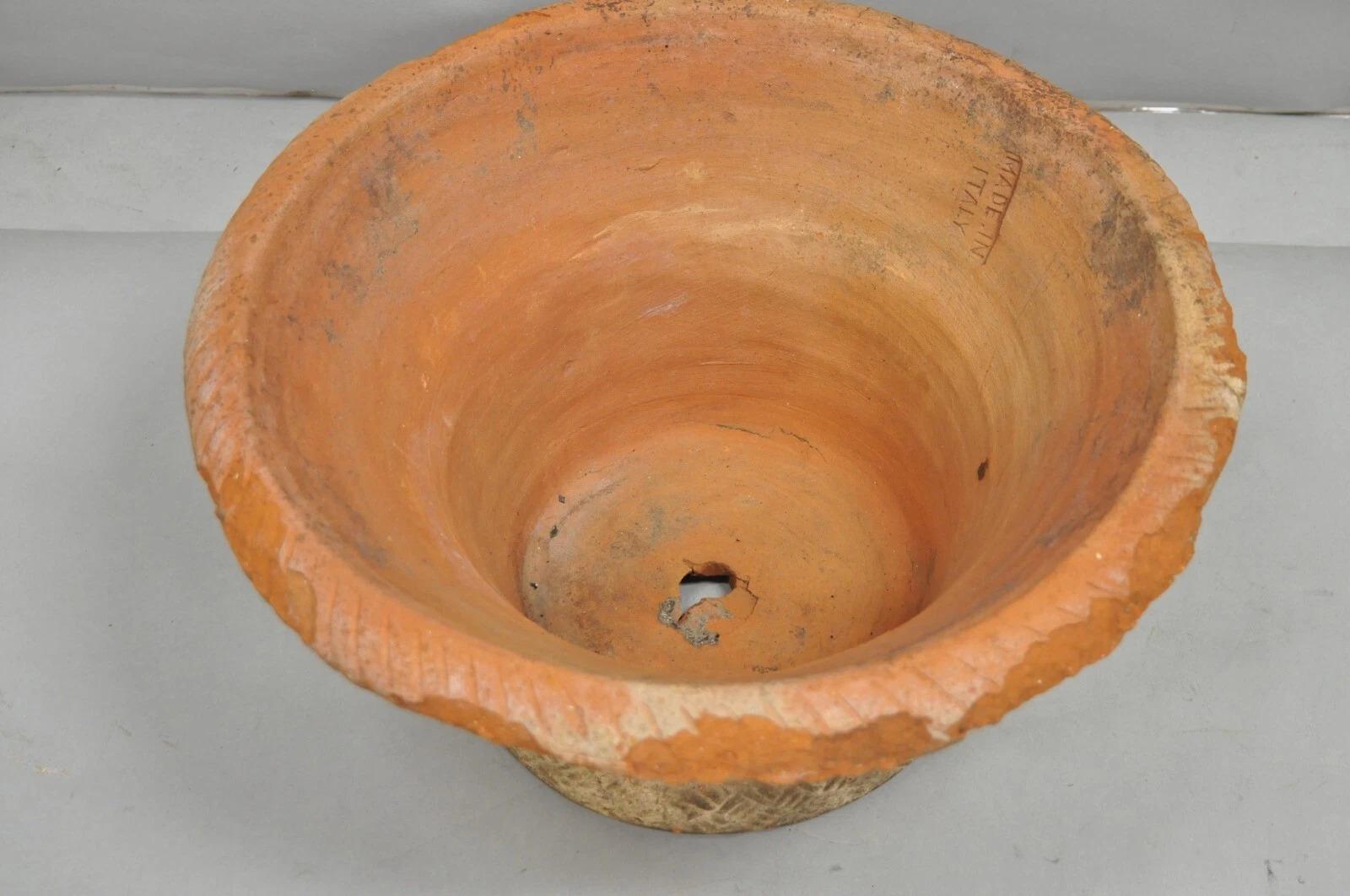 Vintage Carbone Terracotta Pottery Basket Weave Garden Old World Planter Pot For Sale 2