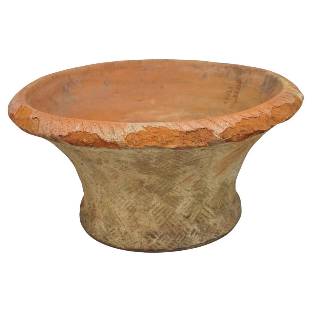 Vintage Carbone Terracotta Pottery Basket Weave Garden Old World Planter Pot For Sale