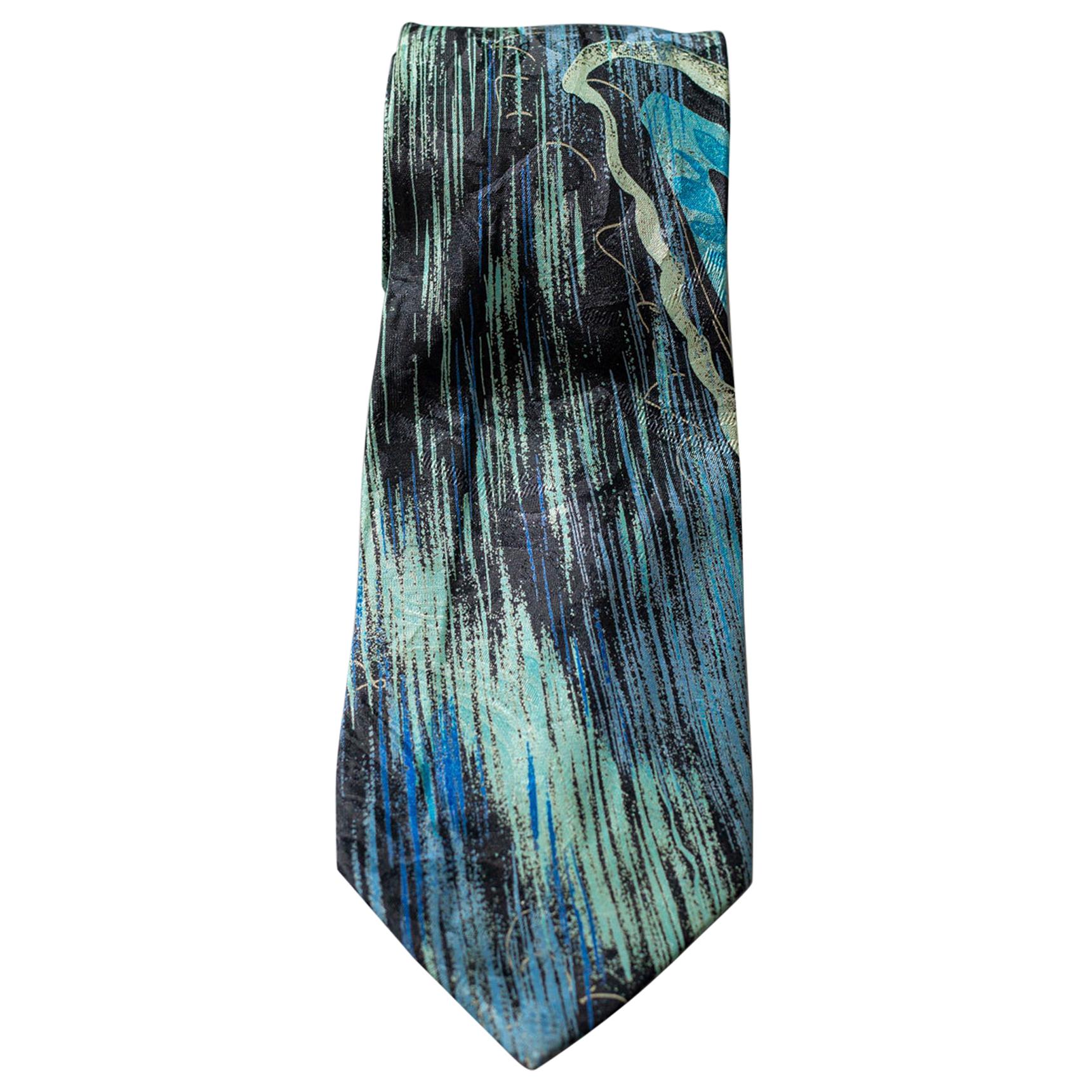Vintage Cardelli 100% silk tie in light blue, blue and aqua green For Sale