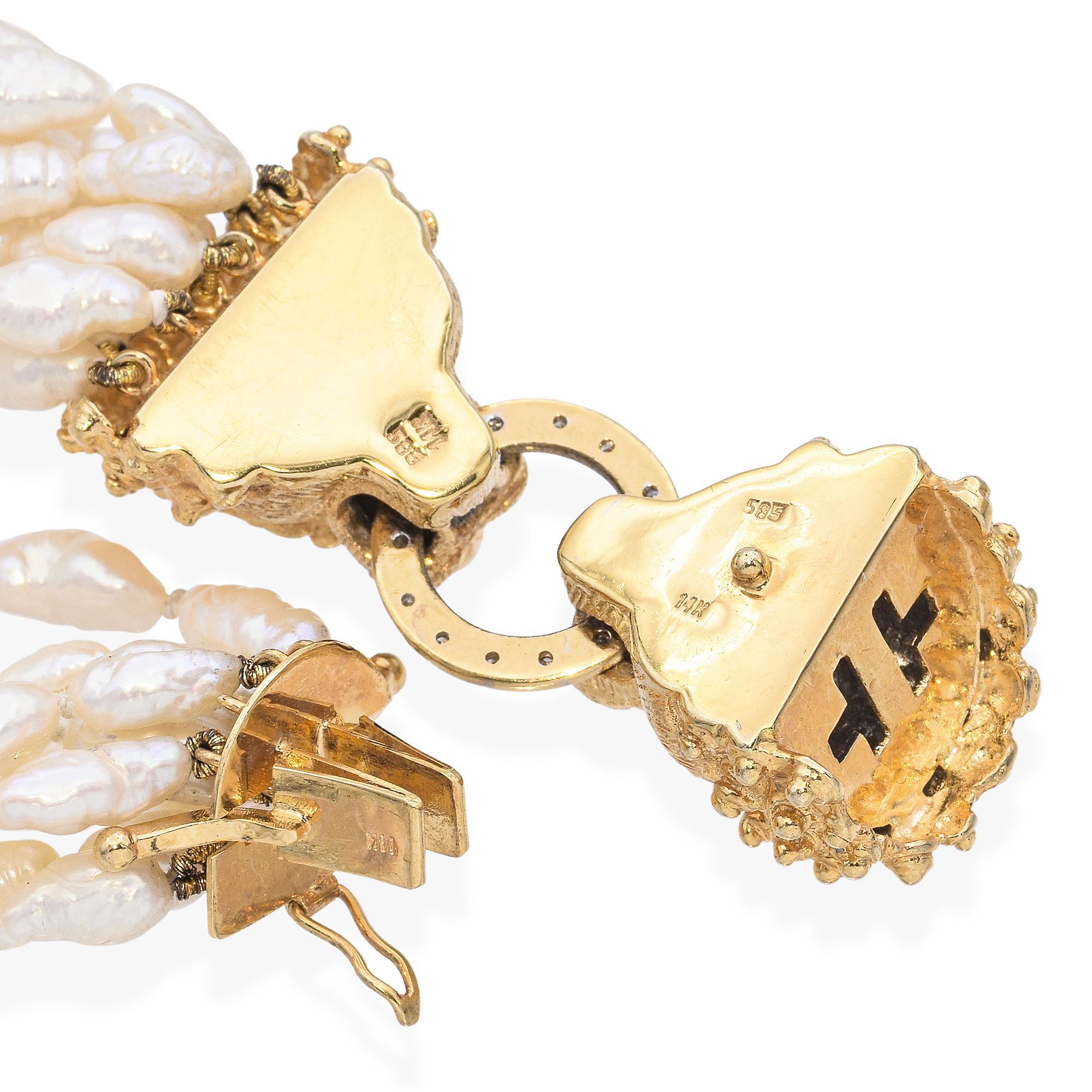 Bracelet vintage Cardow avec diamants en or jaune 14 carats  Fermoir tête de lion Bon état - En vente à New York, NY