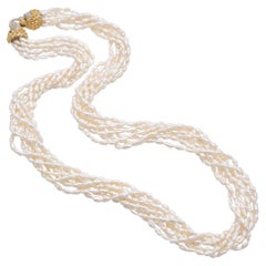 Vintage Cardow Pearl Necklace with 14K Yellow Gold Diamond  Lion's Head Clasp