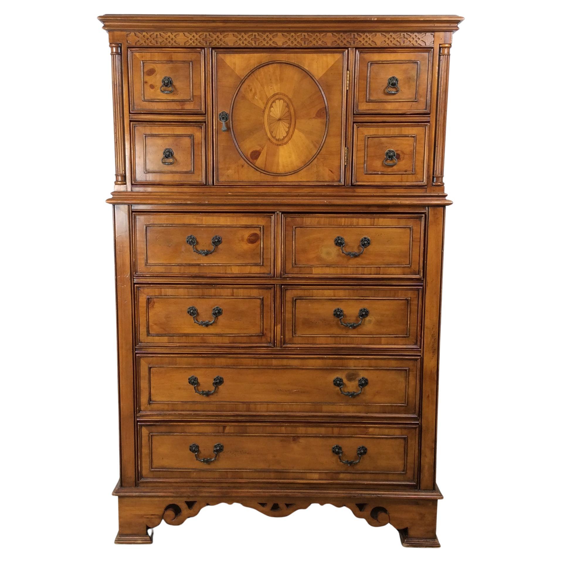 Vintage Caribbean Style Highboy Dresser with 11 Drawers