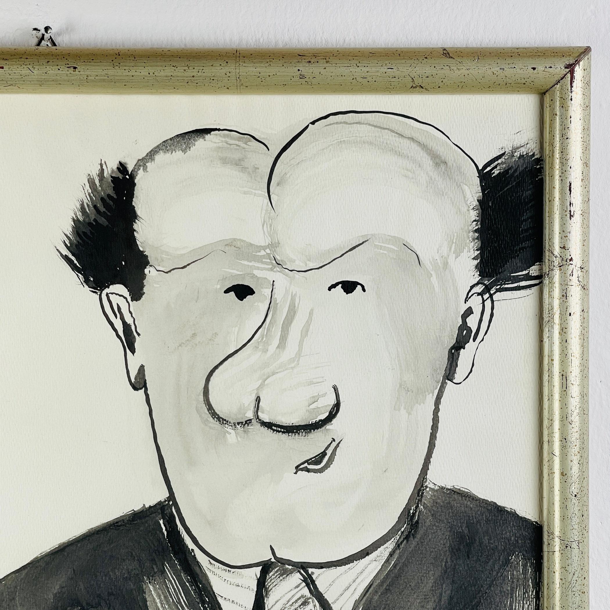 Vintage Caricature Portrait, watercolor on paper, Italy, 1983 For Sale 2
