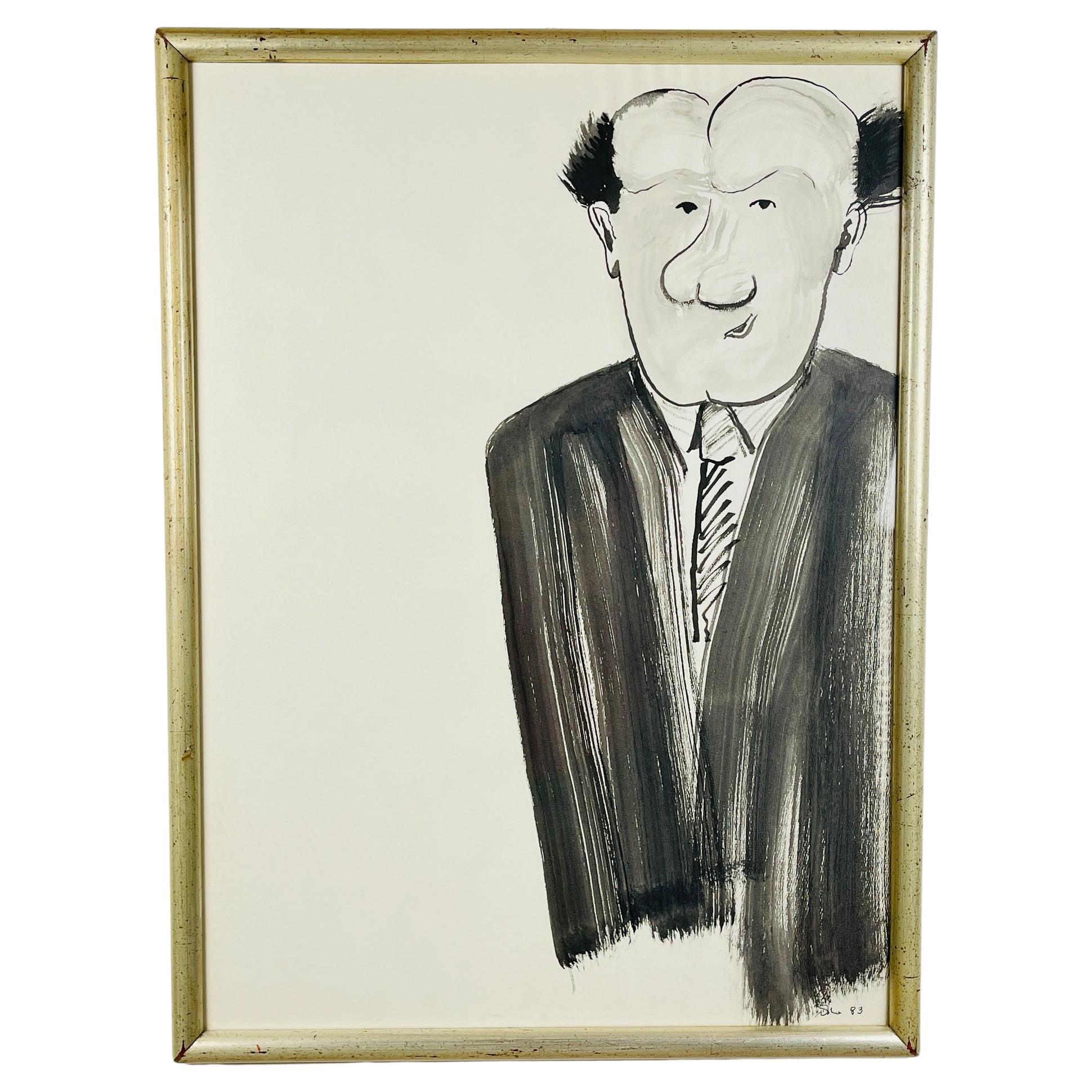 Vintage Caricature Portrait, watercolor on paper, Italy, 1983 For Sale