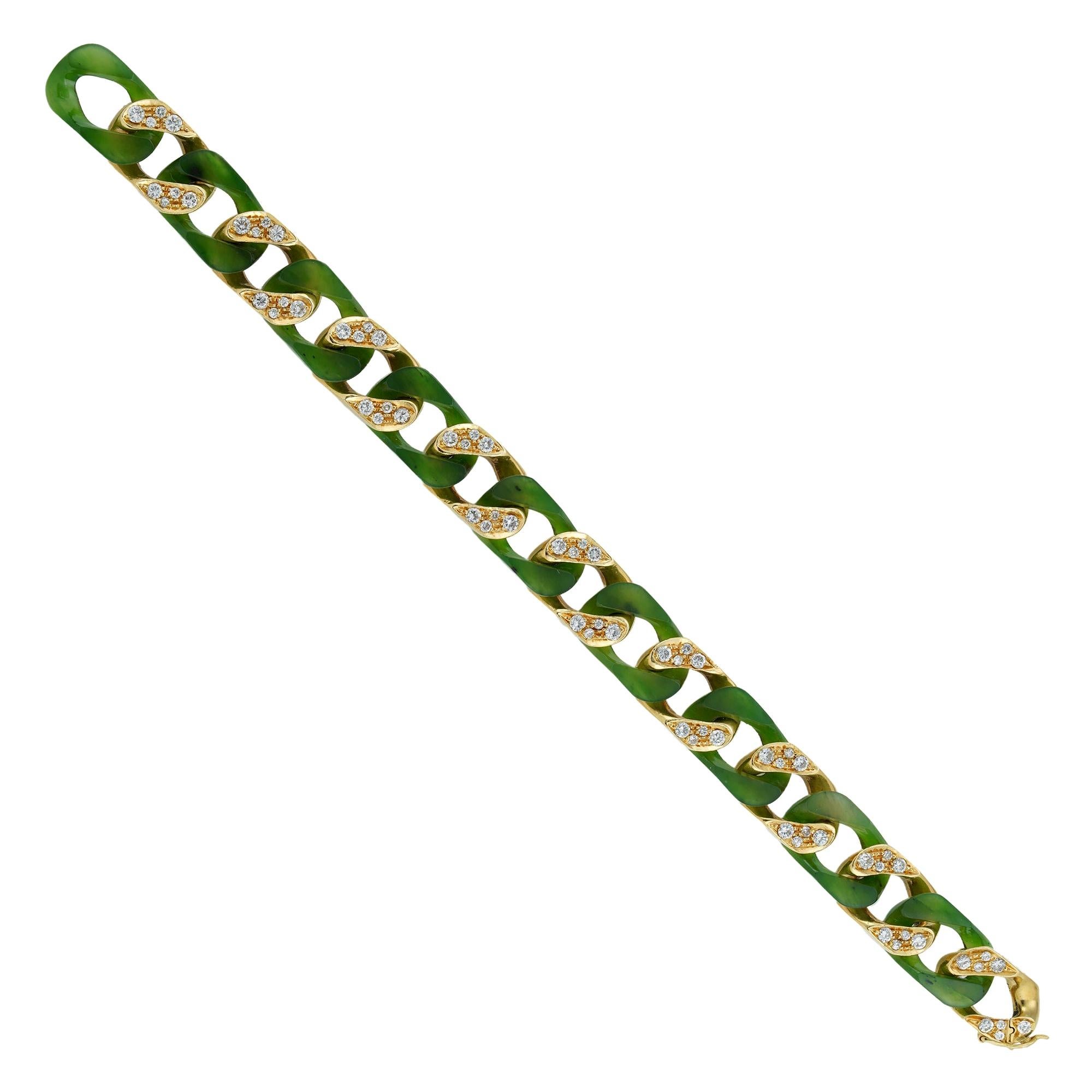 Vintage Carimati Nephrite, Diamond and Gold Bracelet