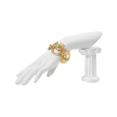 Vintage Carita Paris Gold Tone Link Bracelet with Faux Turquoise Circa 1980s