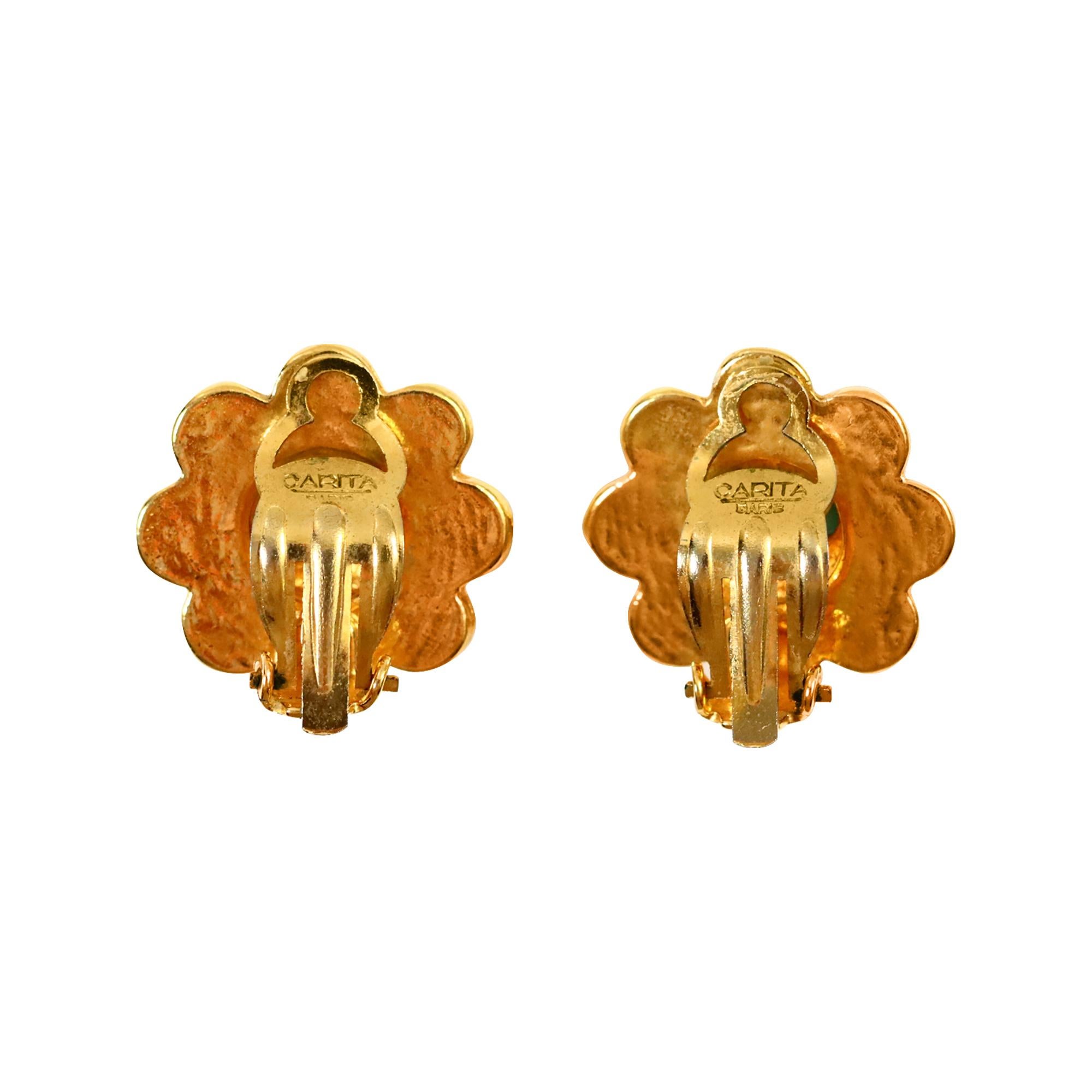 Pendientes vintage Carita Paris de oro con falsa turquesa, circa años 80 en venta 1