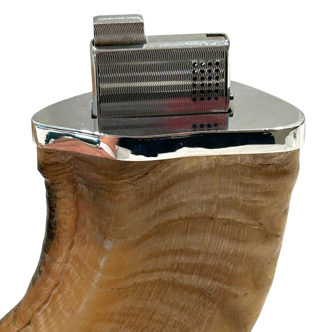 Austrian Vintage Carl Aubock Large Ram’s Horn Table Lighter with Chrome Accents ~ Vienna For Sale