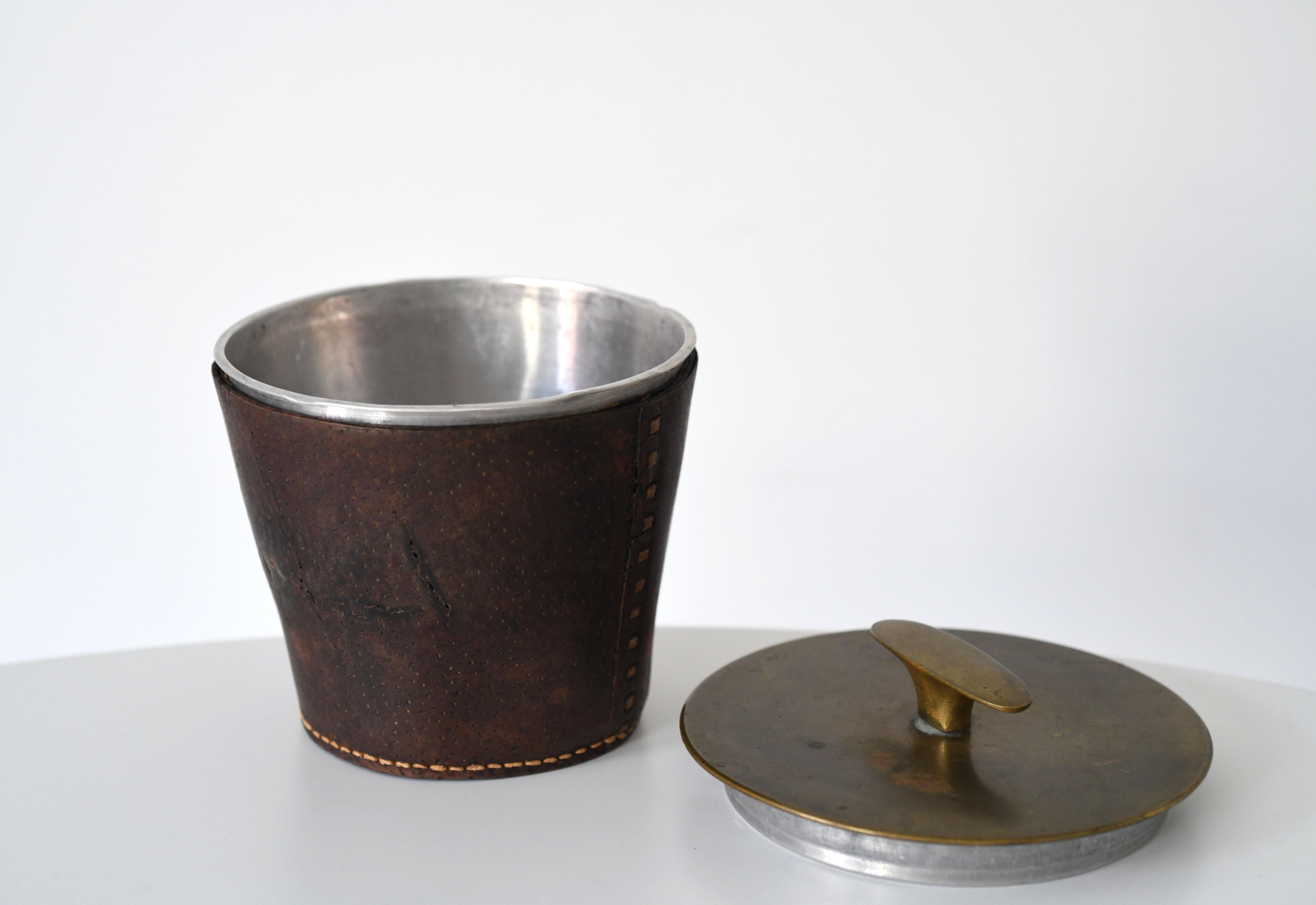 Aluminum Vintage Carl Auböck Leather Tobacco Jar