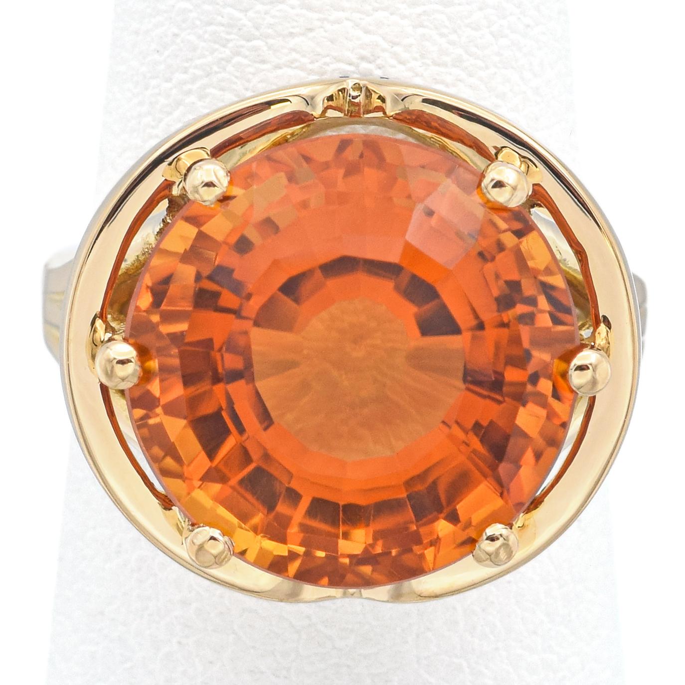 Round Cut Vintage Carl Bucherer 8.17 Ct Citrine Yellow Gold Ring Size 5.5 with Box