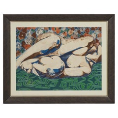 Litografia firmata di Carl E. Schwartz d'epoca raffigurante un nudo reclinato, "Heirloom I".