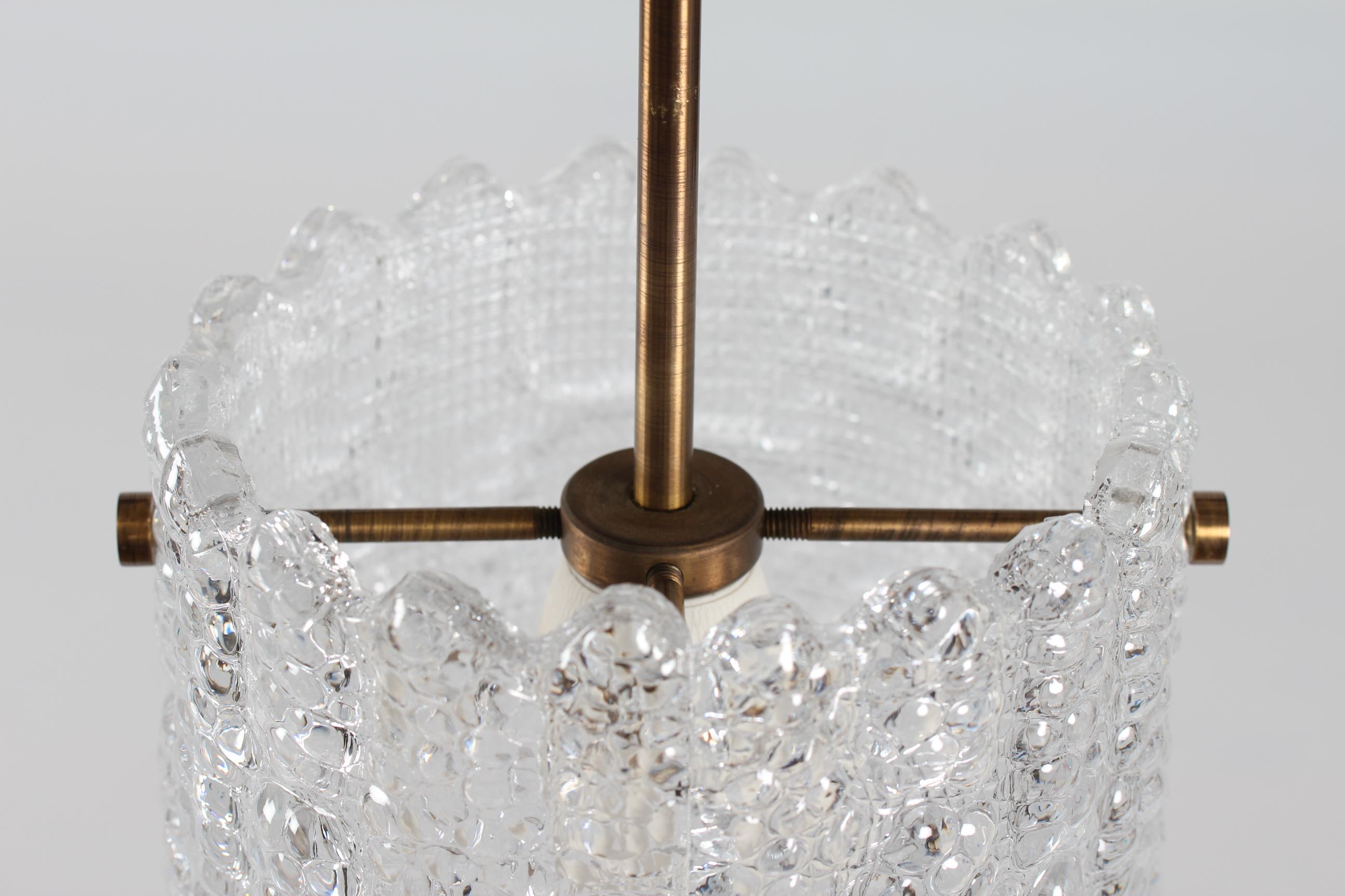 Mid-Century Modern Vintage Carl Fagerlund for Orrefors Crystal Glass and Brass Pendant Lamp, 1960s