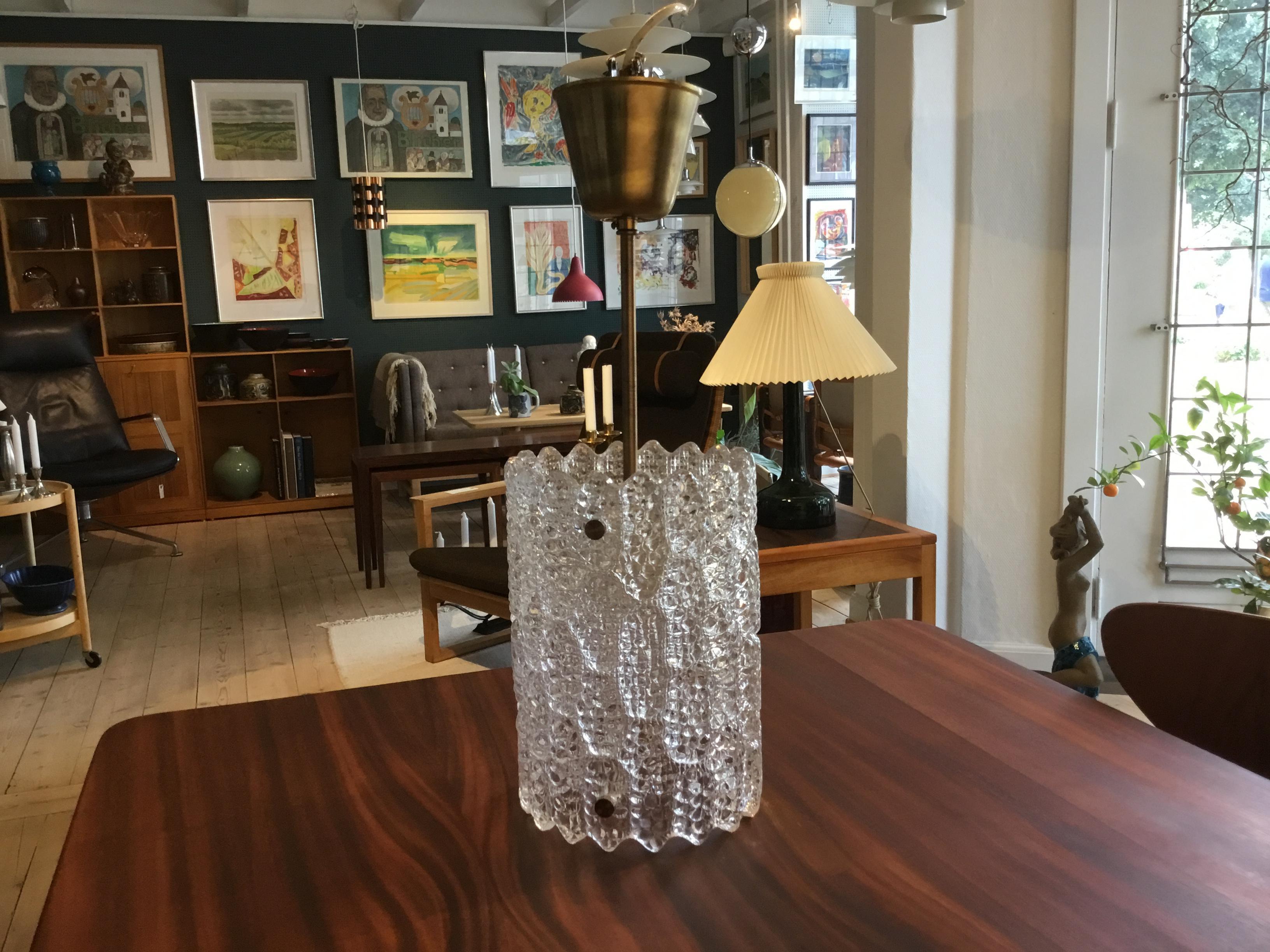 Vintage Carl Fagerlund for Orrefors Crystal Glass and Brass Pendant Lamp, 1960s 2